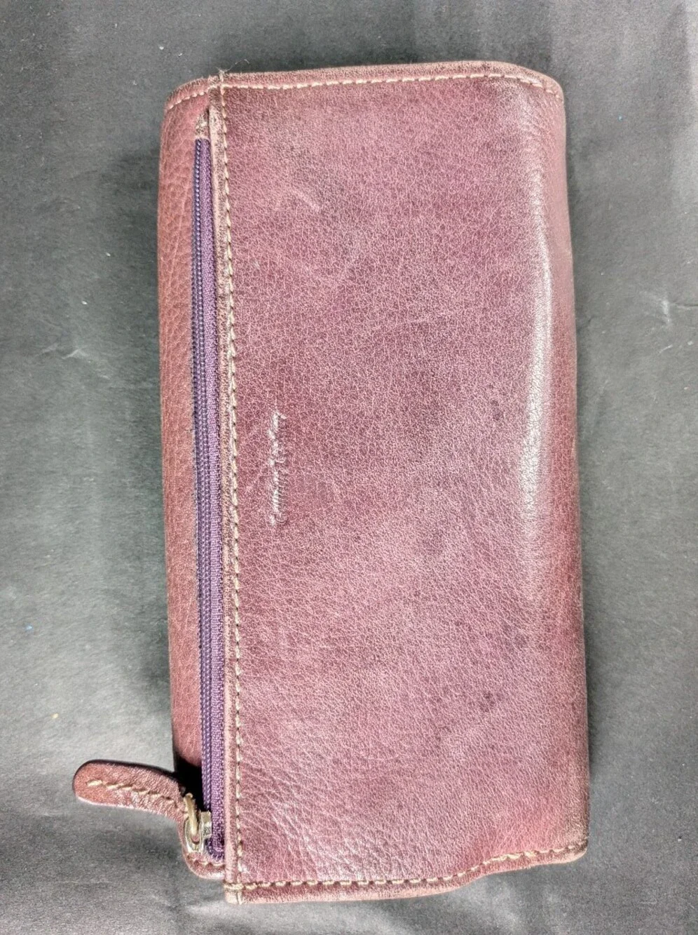 Fossil Wallet + Checkbook Genuine Leather: Eggplant